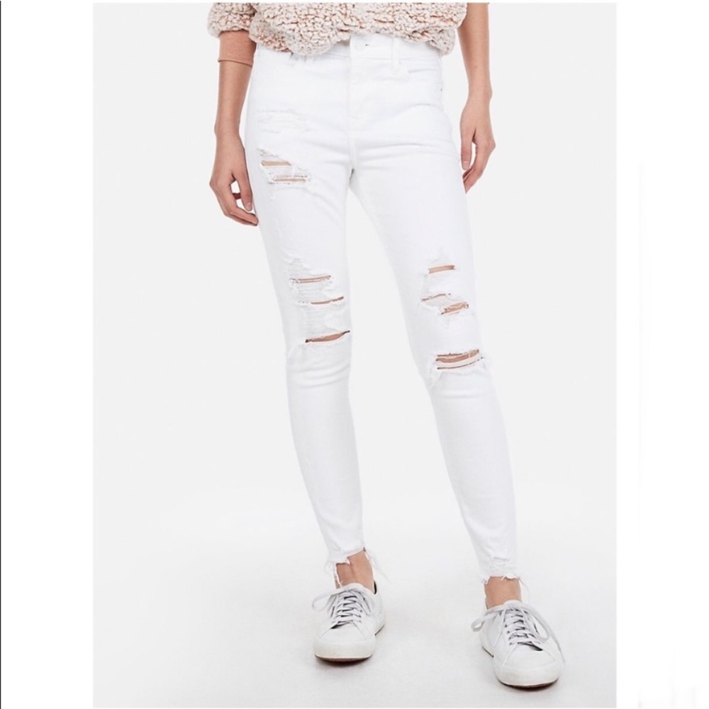 Express Mid white ripped stretch size 4R NWT
